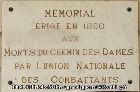 Plaque commémorative du mémorial du Chemin des Dames