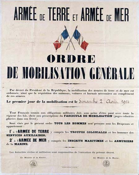 Affiche de la mobilisation générale en France le 2 août 1914
