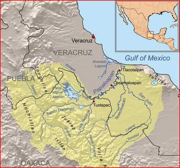 rivières du Mexique Río Papaloapan et Rio de las Mariposas